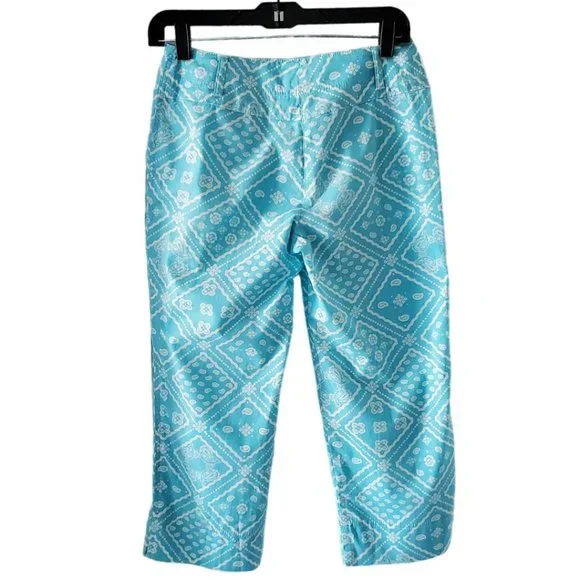 Ann Taylor Loft Boho Paisley Crop Pants | Like New | 0P | Turquoise White - Picture 5 of 12